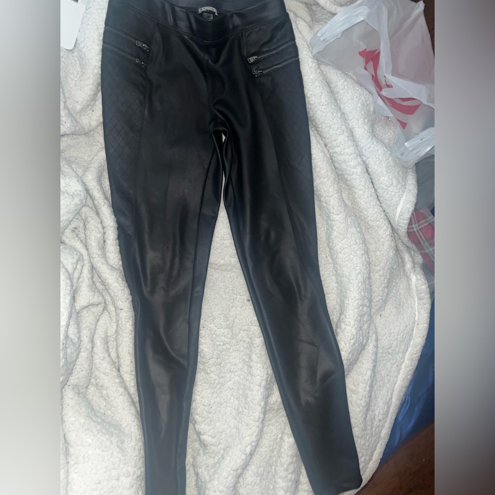 Faux Leather Seamed Leggings with zippers